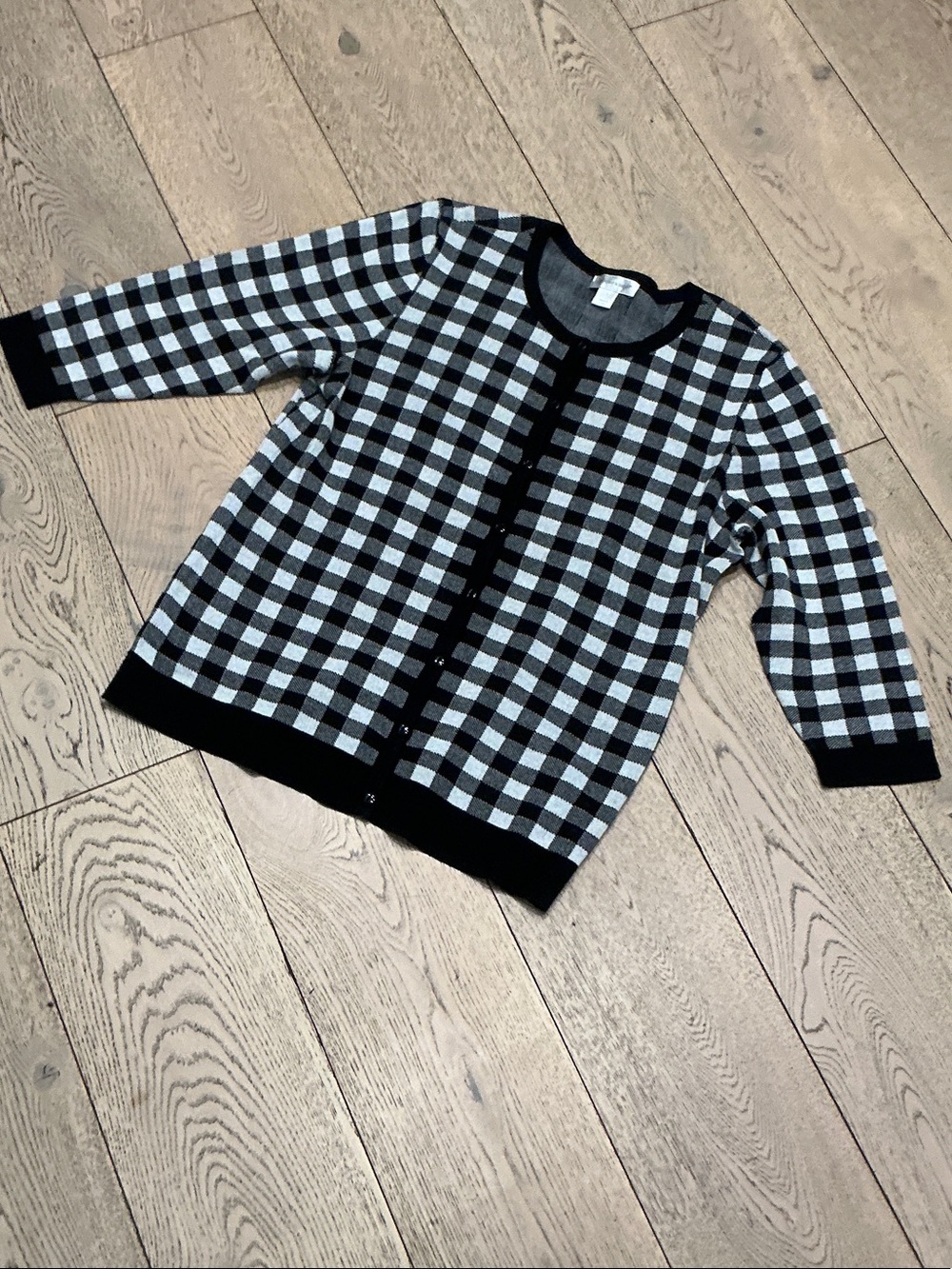 Woman’s Christopher and Banks black/white check button up cardigan. Large.